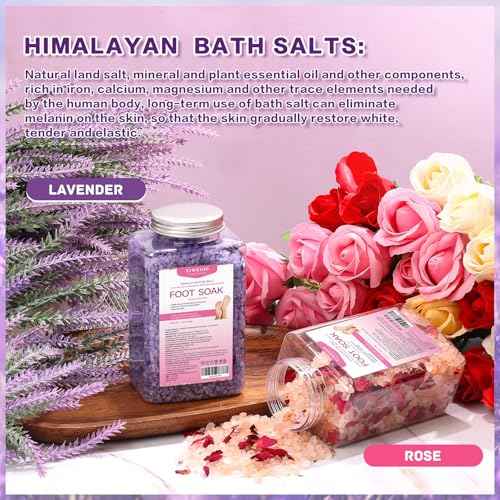 Foot Soak Kit -46 oz, Pack of 2 Natural Epsom Salt Rose, and Lavender- Essential Oils Foot Athletes Foot spa Itching,Foot Bath Salt Tea Tree Oil Foot Soak Foot Care Pedicure Feet spa Message