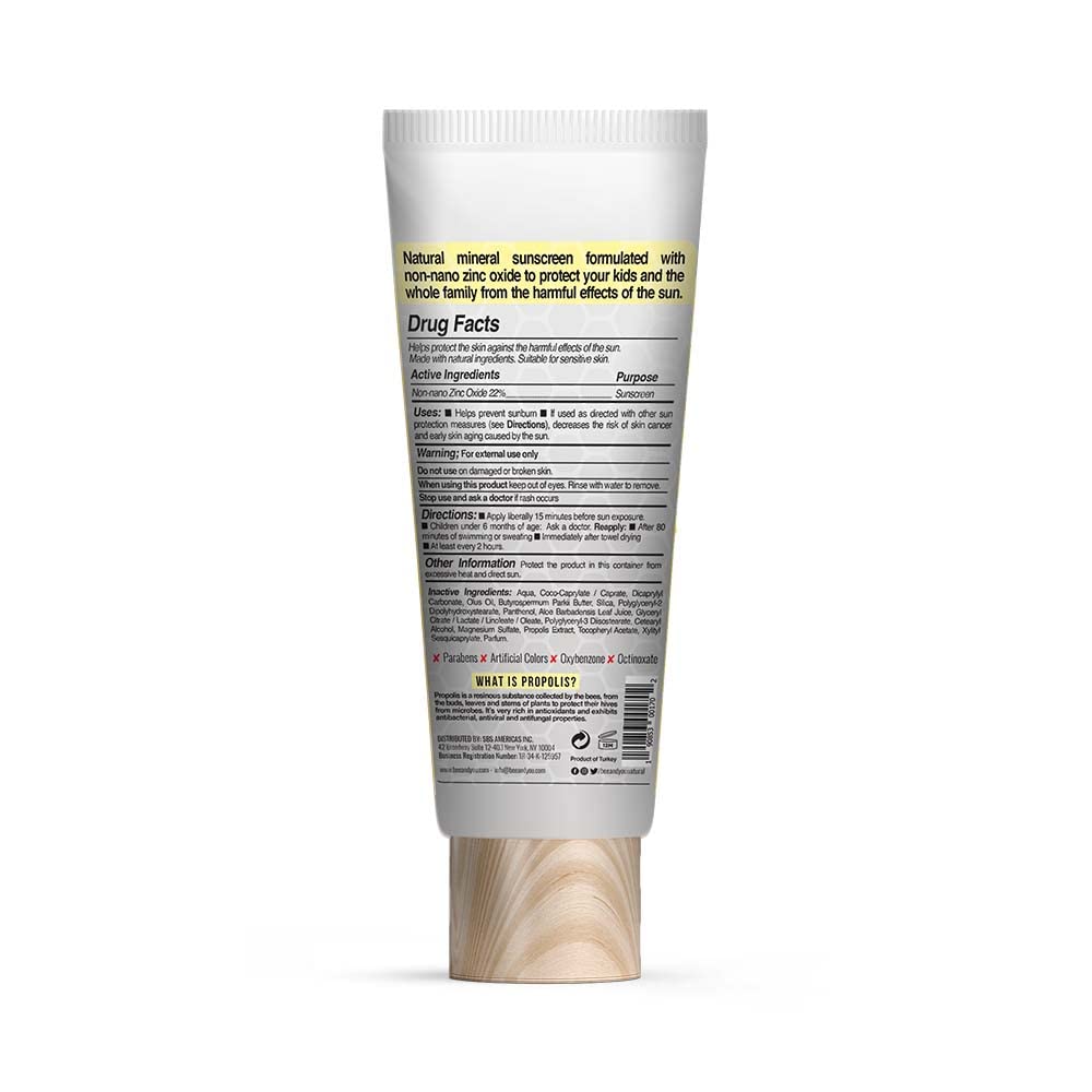 Bee and You Kids 100% Natural SPF 50 Mineral Sunscreen for Kids, Face and Body, Water Resistant, Sun Protection with Zinc Oxide & Bee Propolis, Hypoallergenic, 2.7 oz (80 mL)