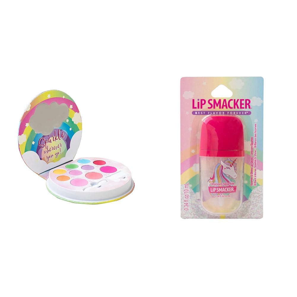 Lip Smacker Unicorn Palette Eyeshadow Makeup & Sparkle Shine 0.34oz Lip Gloss Gift Set for Girls