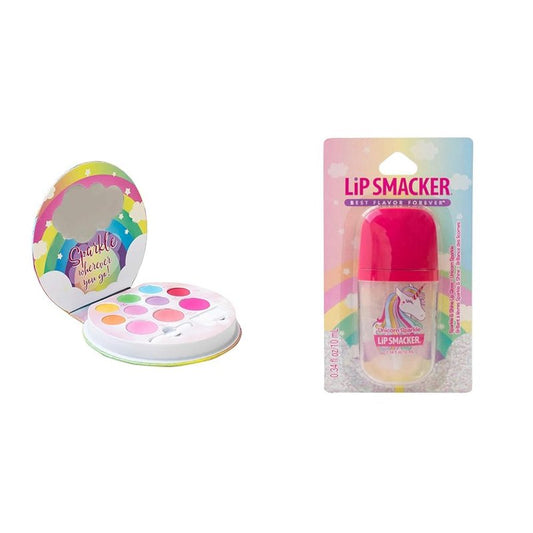 Lip Smacker Unicorn Palette Eyeshadow Makeup & Sparkle Shine 0.34oz Lip Gloss Gift Set for Girls