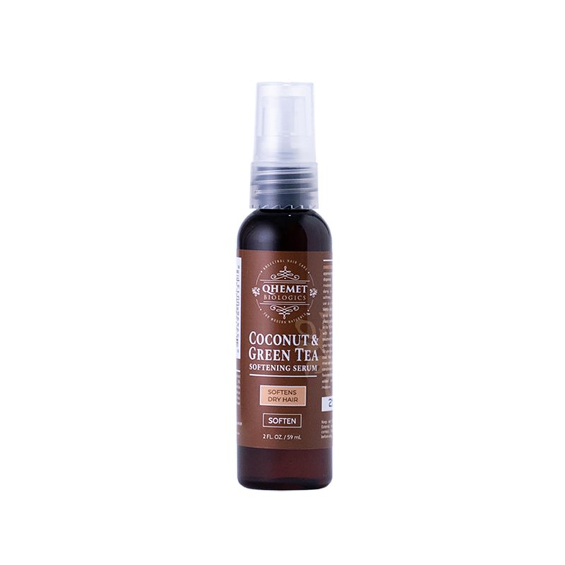 Qhemet Biologics Coconut & Green Tea Softening Serum - Lightweight Hair Serum to Soften, Smooth & Revitalize Dry Hair - Adds Slip and Shine to Thin, Fine, Low Porosity Strands (2 oz)