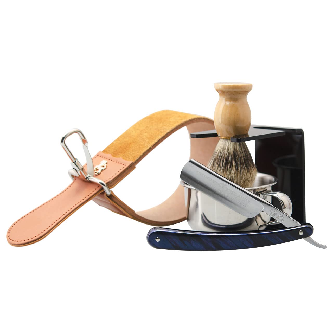 Grandslam Straight Razor Kit - Steel Cutthroat Shaving Set with Badger Hair Brush & Leather Strop | Perfect Gift for Men