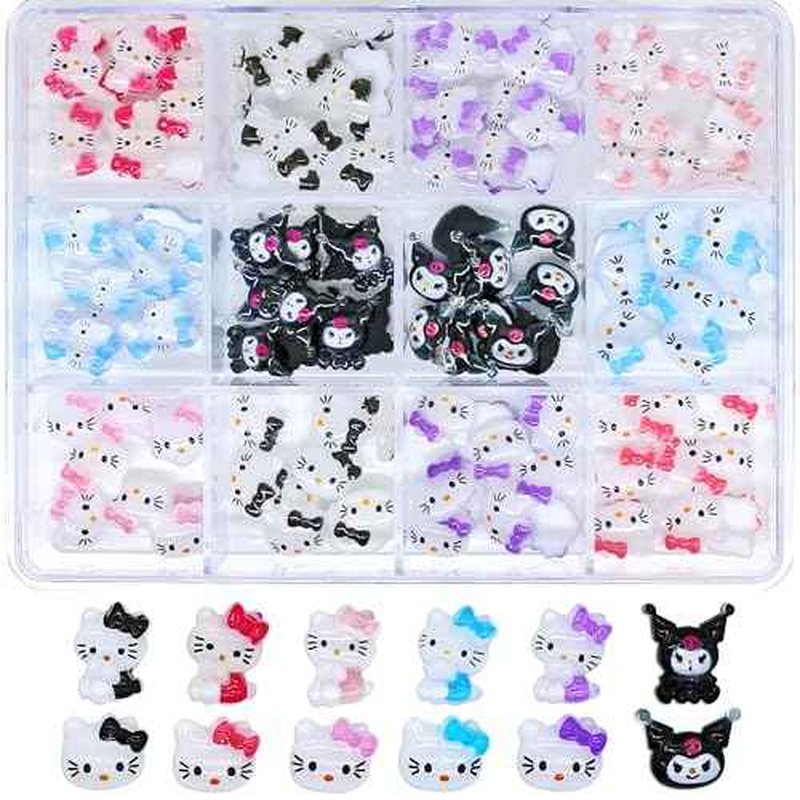 120pcs Kawaii Nail Art Charms Resin Kitty Nail Charms Cute 3D Cartoon Y2k Nail DIY Accessories for Girls and Women(Style 1)