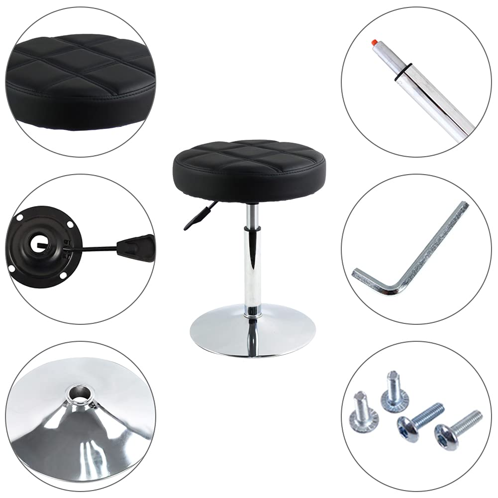 FURWOO Short Round PU Leather Shop Stool - Padded Stool for Salon,SPA,Manicure and Vanity - Small Black