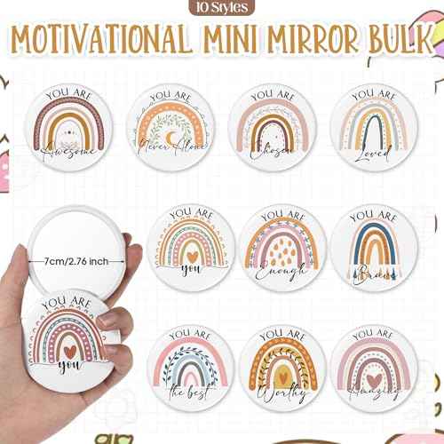 20 Pcs Employee Appreciation Gifts Inspirational Canvas Makeup Bags Compact Mirrors Bulk Cosmetic Bags Portable Mirror Thank You Gifts for Women Boss Medical Assistant Christmas (Rainbow)