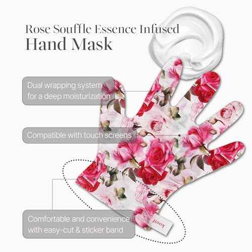 koelf PETITFEE Rose Petal Satin Hand Mask (5pairs) - Intensive Nourishing, Moisturizing Gloves, Rose Scented Hand Repair Masks with Peptide, Collagen, Shea Butter for Silky Smooth Hand, Hand Treatment