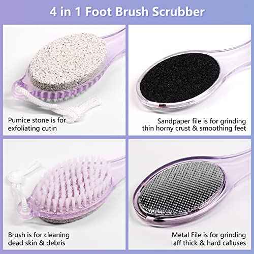 Pumice Stone Brush for Feet - 2 Pack Foot Brush Scrubber 4 in 1 Foot File Pedicure Paddle Kit for Foot Care (Lilac and Blue)