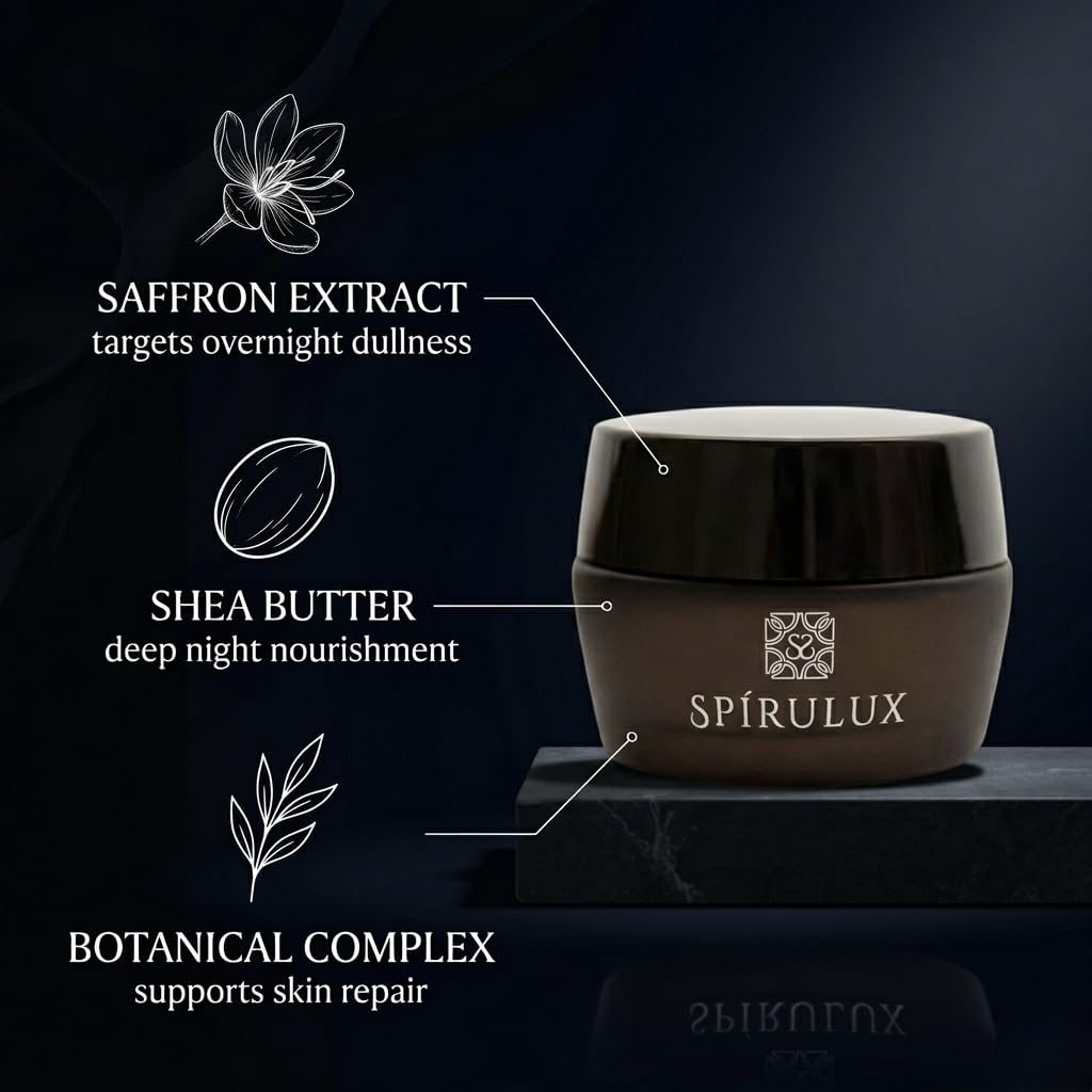 SPÍRULUX Cell Repair Midnight Therapy Cream – Luxury Saffron Anti Aging Night Cream for Mature Skin, Deep Restoring Over Night Face Moisturizer for Wrinkles (2.68 oz)