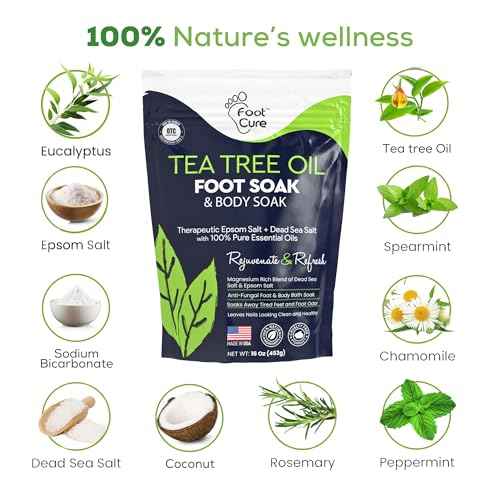 Tea Tree Oil Foot Soak with Epsom Salt - For Toenail Repair, Athletes Foot, Softens Calluses, Soothes Sore & Tired Feet, Nail Discoloration, odor Scent, Spa Pedicure Care - Made in USA 16 oz