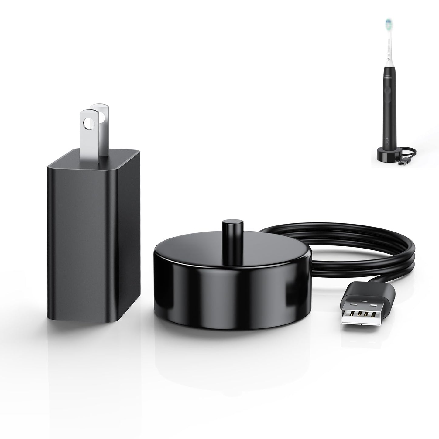 Replacement Charger Base Compatible with Philips Sonicare 5900 5500 5300 4100 3100 2100 1100 Series Rechargeable Electric Toothbrush HX3681 Power Brush USB Waterproof Charging Base Power Cord - Black
