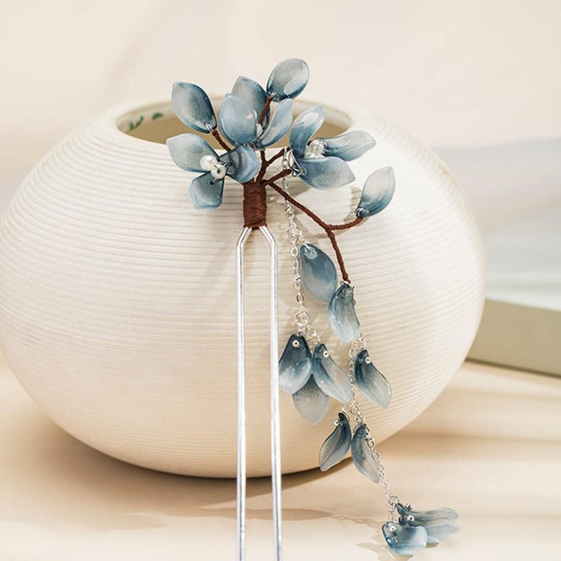 Flower Petal Hairpin with Pearl Tassels | Handmade Metal Hair Clip for Women & Girls