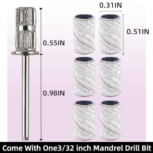 100 Pcs (180 Grit White)Sanding Bands Nail Drill Bit with 0.31in diameter,Nail Drill Bits Extreme Fine Grit Sanding Band,Sanding Belt Upgrade Mandrel Bits,Professional Nail Drill Bit for Acrylic Nails