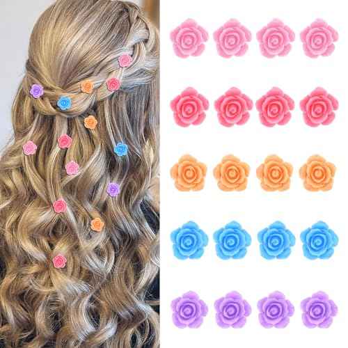 YISSION Mini Rose Flower Hair Clips and Barrettes - 20Pcs Cute Small Colorful Hair Pins for Women's Bridal & Wedding Hair Accessories