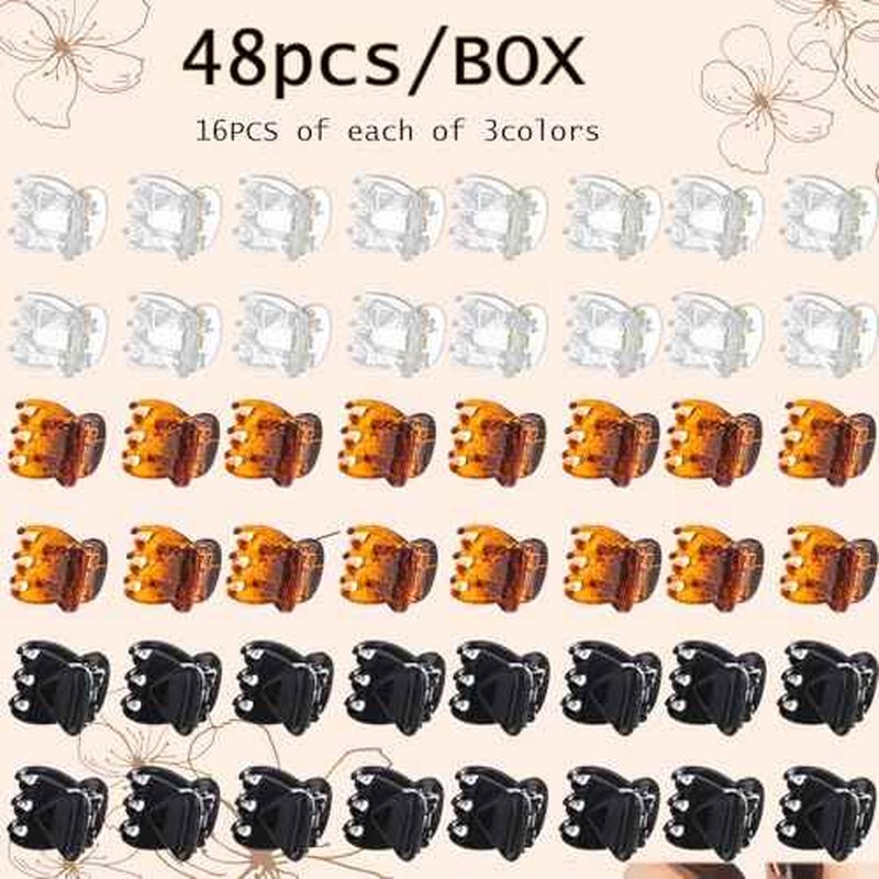 Mini Hair Claw Clips - Stylish gril/women/baby Hair Claw Clips | Stays In Place Without Pulling or Snagging,Strong Grip, | Durable Plastic, Sturdy - Tortoise & Black & Clear, 48 Pcs