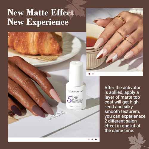 AZUREBEAUTY 30Pcs Dip Powder Nail Kit Starter, 8 Colors Fall Nude Brown Glitter Purple Nude with Nail Sticks, Nail Art Liquid Set with Matte/Base/Top Coat Activator for French Manicure Salon