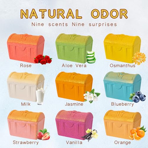 Bath Bombs for Kids with Surprise Toys Inside, 9 Pack Treasure Chest Bath Bombs Gift Set, Handmade Bubble Bath Fizzes Bomb with Toys, for Child-Safe, Fun & Educational, Ideal Gift for Kids