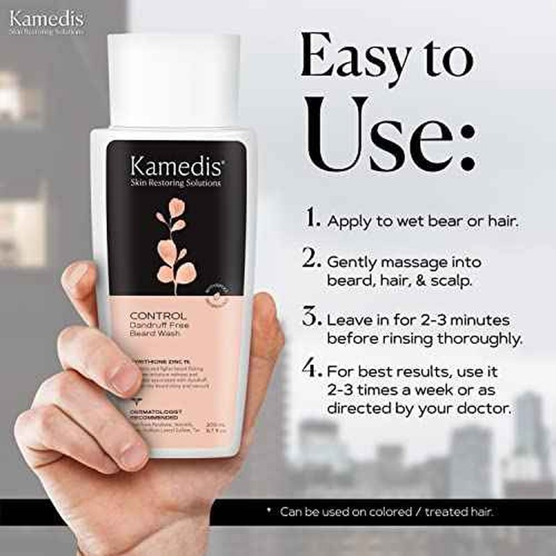 KAMEDIS Beard Wash - 6.7 Oz, Dandruff & Flake Free Ultimate Men's Shampoo, Contains Pyrithione Zinc & Salicylic Acid, Alleviates Itching & Irritation