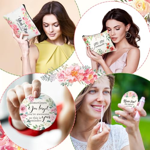 Kacctyen 20 Pcs Christmas Inspirational Gifts 10 Canvas Cosmetic Bags 10 Mirrors Thank You Makeup Bags Travel Toiletry Pouch Bulk for Church Women Teacher Coworker Employee Coworker Mothers