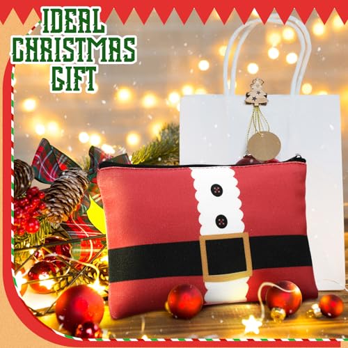 Reginary 4 Pieces Christmas Makeup Bags Bulk Christmas Gifts Cosmetic Bags with Zipper Xmas Portable Canvas Pouch Pen Pencil Pouch for Women Holiday Travel Xmas Party Gifts Supply