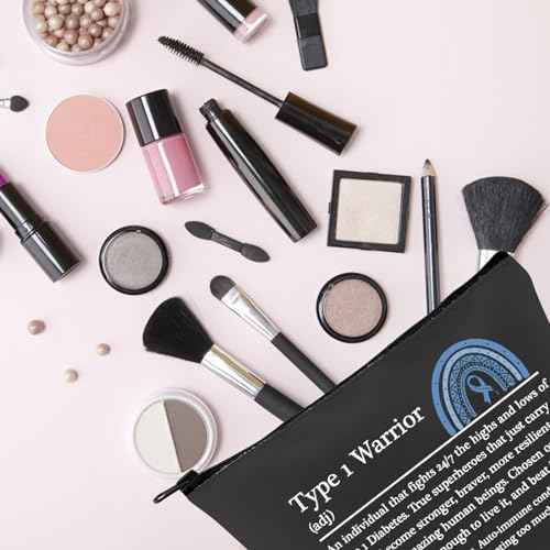 TSOTMO Diabetes Makeup Bag - Cosmetic Bag - Black - Travel, Makeup, Toiletry, Gift - Diabetes Warrior Supply Kit Gift (BLK- Type 1 Warrior)