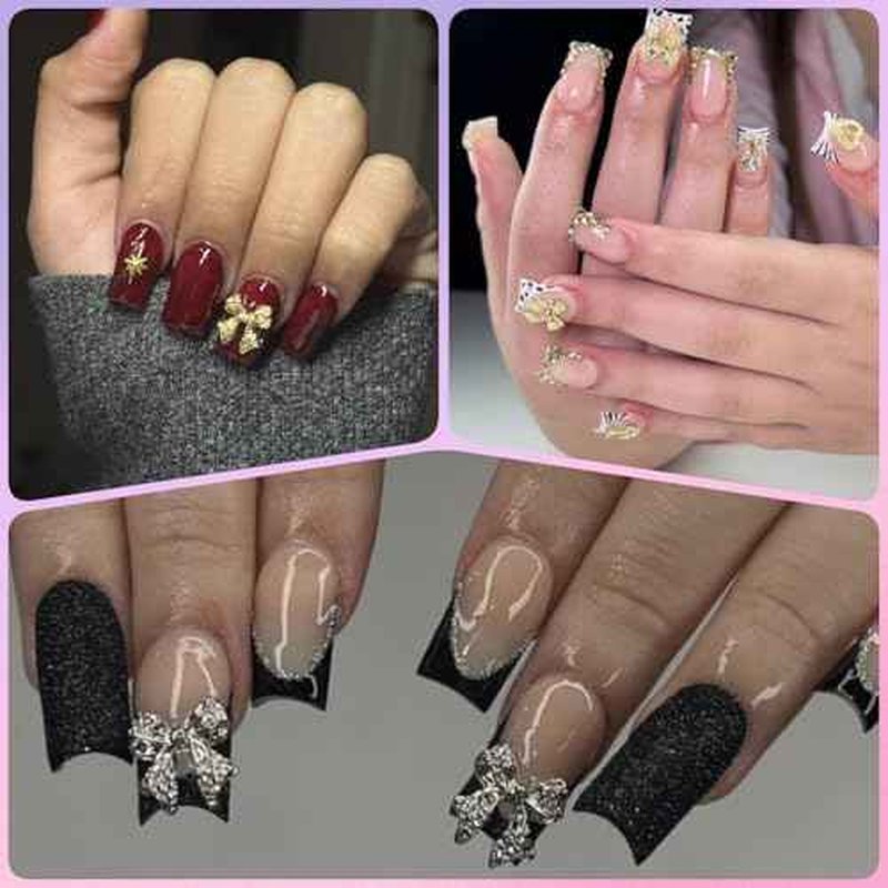135 Pcs Bow Nail Charms 5 Styles Metal Bow Charms for Nails Gold Silver and White Gold
