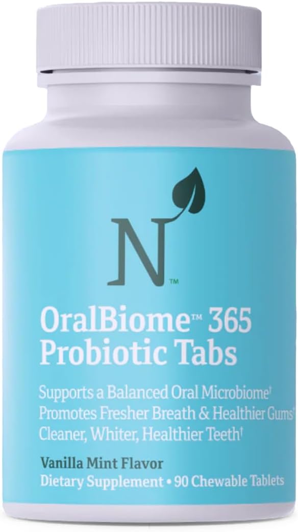 OralBiome 365 Chewable Oral Probiotics - Fresh Breath & Gut Health Support | Zinc & Vitamin C | Vanilla Mint, 90 Servings