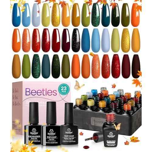 Beetles Fall Gel Nail Polish Set - 20 Colors Yellow Orange Burgundy Red Brown Black Green Gel Nail Polish Kit with Glossy Matte Gel Top Base Coat Soak Off Uv Manicure Gift for Women