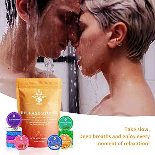 Shower Steamers Aromatherapy, Christmas Gifts for Women and Men, 20-Pack Organic Shower Bombs with Essential Oil, Tea Tree, Orange & Vanilla, Sea Salt, Lavender, Peony & Pear Bath Tablets