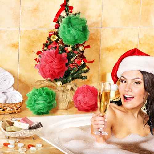 24 Pcs Halloween Bath Loofah Sponge Orange Black Loofah Exfoliating Body Scrubber Shower Sponge 50g Mesh Shower Pouf Balls Gift Set for Women Men Christmas Bathing Accessories