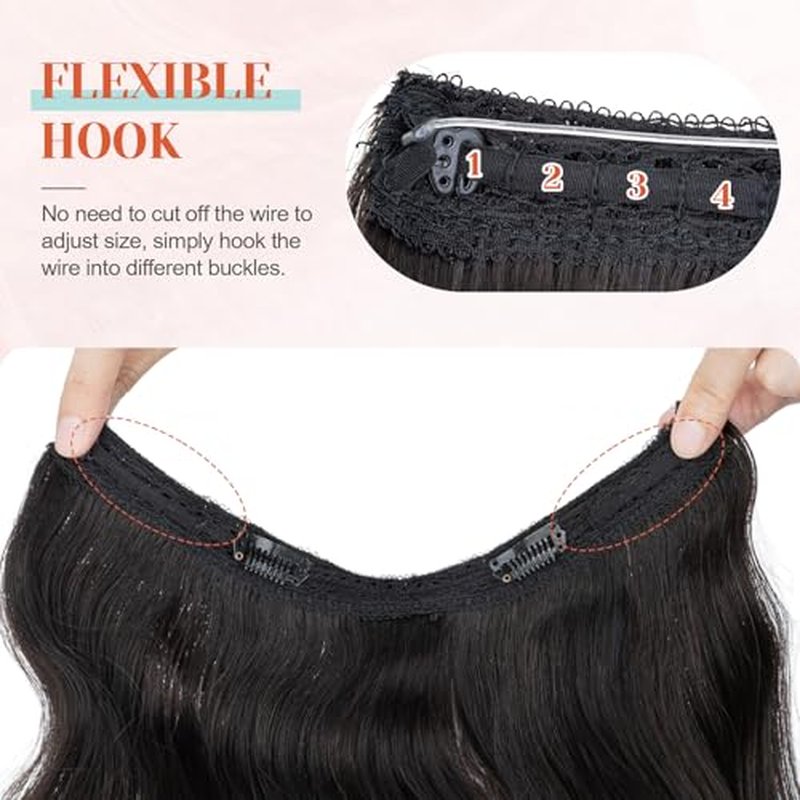 Benehair Halo Hair Extensions - Real Human Hair, Wavy & Curly Styles, 100% Human Hair, Natural Black, 55g/12inch