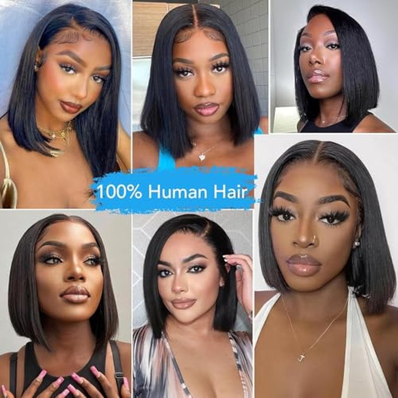 13x4 Bob Wig Human Hair 180 Density HD Transparent Lace Front Wigs Human Hair Short Bob Pre Plucked Straight Wigs Human Hair for Women Natural Black Color 12 Inch