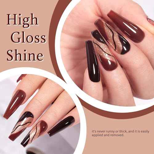 JR 9 Colors 0.5oz Brown Gel Nail Polish Set Bow Bottle Fall Design Nude Gel Polish Kit UV LED Soak Off Polish Home DIY Gift Fall Gel Polish Series