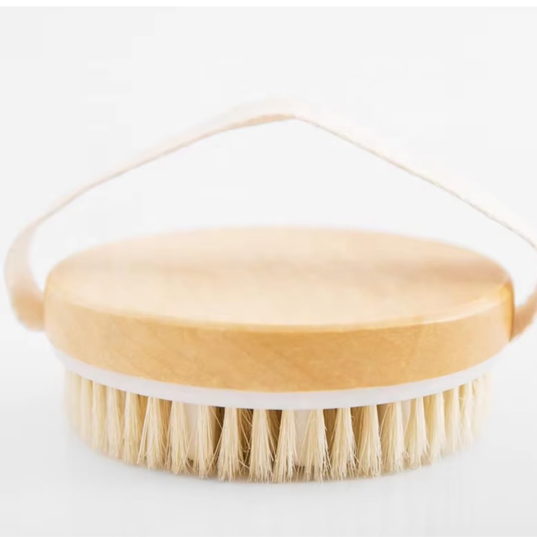 Essential Aura Dry Body Brush – Eco-Friendly Natural Bristles for Gentle Exfoliation, Skin Renewal, Improved Circulation & Lymphatic Support – Perfect Detox & Spa Self-Care Accessory (Tan)