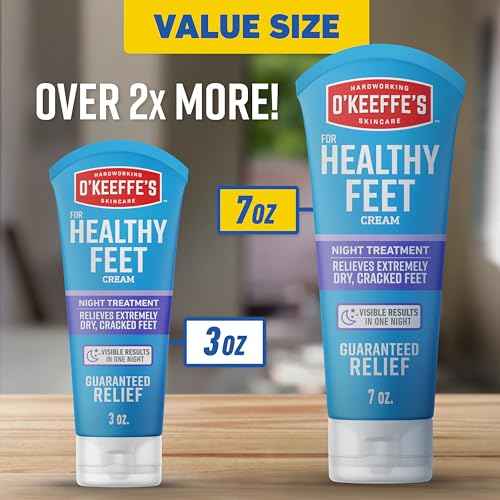O'Keeffe's for Healthy Feet Night Treatment Foot Cream-7 oz Tube (1 Pack)-Guaranteed Overnight Relief for Extremely Cracked, Dry Feet, Repairing Skincare, Instantly Boosts and Retains Moisture Levels