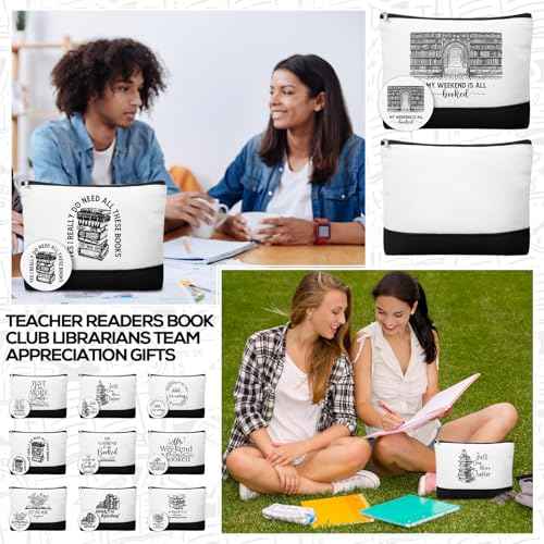 Paterr 20 Pcs Book Lover Gifts for Women Inspirational Canvas Makeup Bag with Zipper and Mini Compact Mirrors Thank You Gift for Book Club Reading Student Teacher Librarian Writer