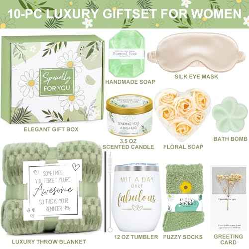 Birthday Gifts for Women, Self Care Gift Get Well Soon Gifts Basket for Women, Flower Relaxing Spa Gift Basket Bath Set,Unique Luxury Self Care Box Gift for Mom Her Wife Sister Girlfriend, Girl Friend