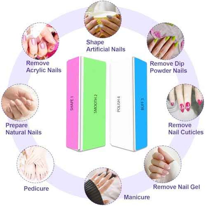4 Way Nail Buffer Block (2 Pcs), Nail Shine Buffers Blocks Files for Natural and Acrylic Nails Smoother Buffing Block Polisher Fingernail File Buffer 120/240/600/3000 Grit for Buffing Shinning