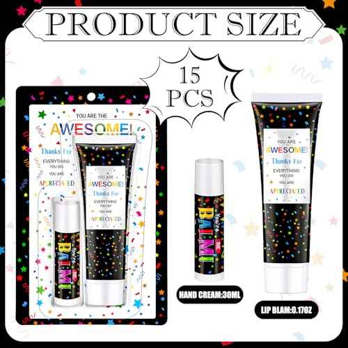 15 Pack Christmas Employee Appreciation Gift Lip Balm Hand Cream Bulk Teacher Staff Team Thank You Gift You're the Awesome Fall Thanksgiving Appreciation Party Favor for Coworker Women Men