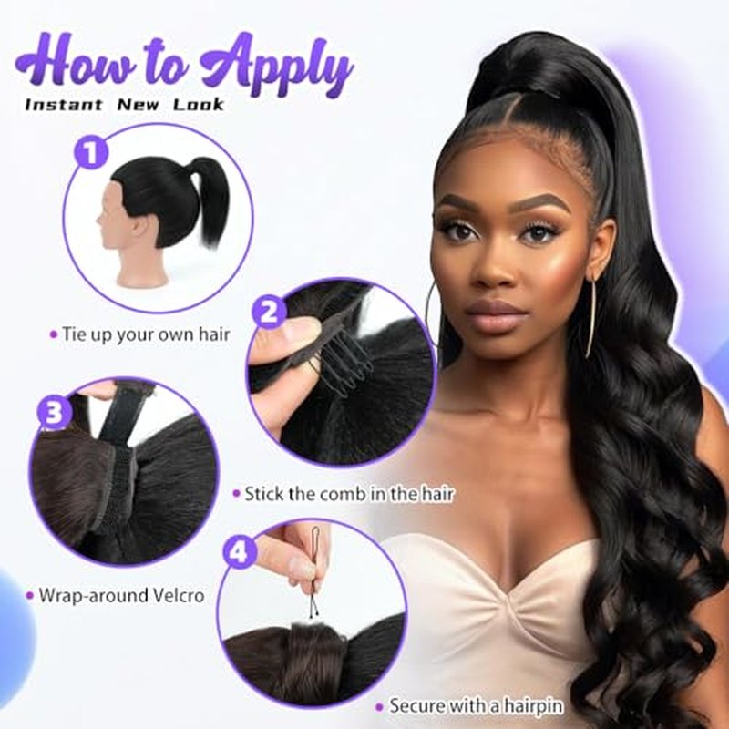 14 Inch Human Hair Ponytail 80g Long Wrap Around Ponytail Natural Black Real Hair Ponytail Extension for Women(14inch,Natural Black)