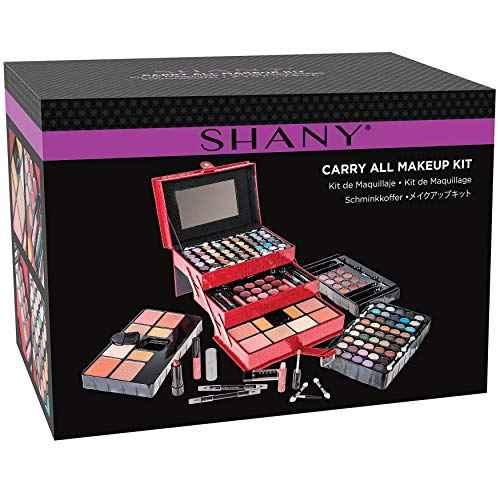 SHANY All In One Makeup Set, Eyeshadow, Blushes, Face Powder, Lipstick, Eye liners, Make up Pencils and Cosmetics Mirror - Makeup Kit With Reusable Storage Beauty Box - Red