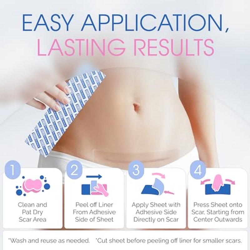 C Section Scar Silicone Strips for Surgical Scars, Tummy Tuck, and Postpartum Recovery - Tape for Scars - Reusable Silicone Scar Sheets - C Section Recovery Must Haves - Large 7-Inch Size, 8-Pack