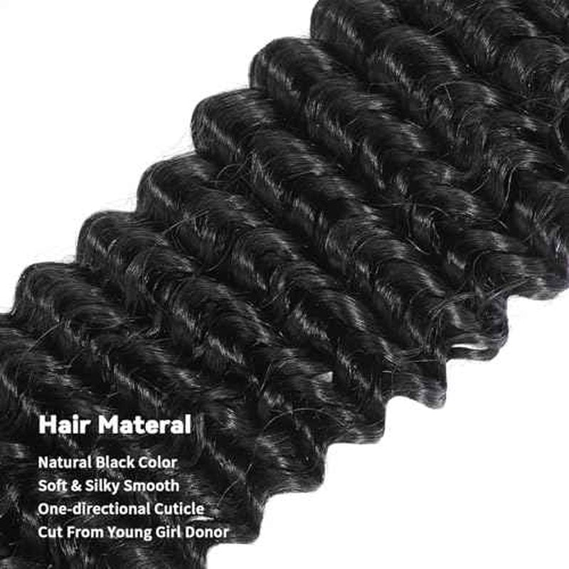 15A Raw Human Hair Bundles Deep Wave Bundles Human Hair,Triple Lifespan Indian Virgin Hair,No Tangle Shedding,Multiple Washes Keep Texture Silky Soft (1 Bundle Natural Black, 24)