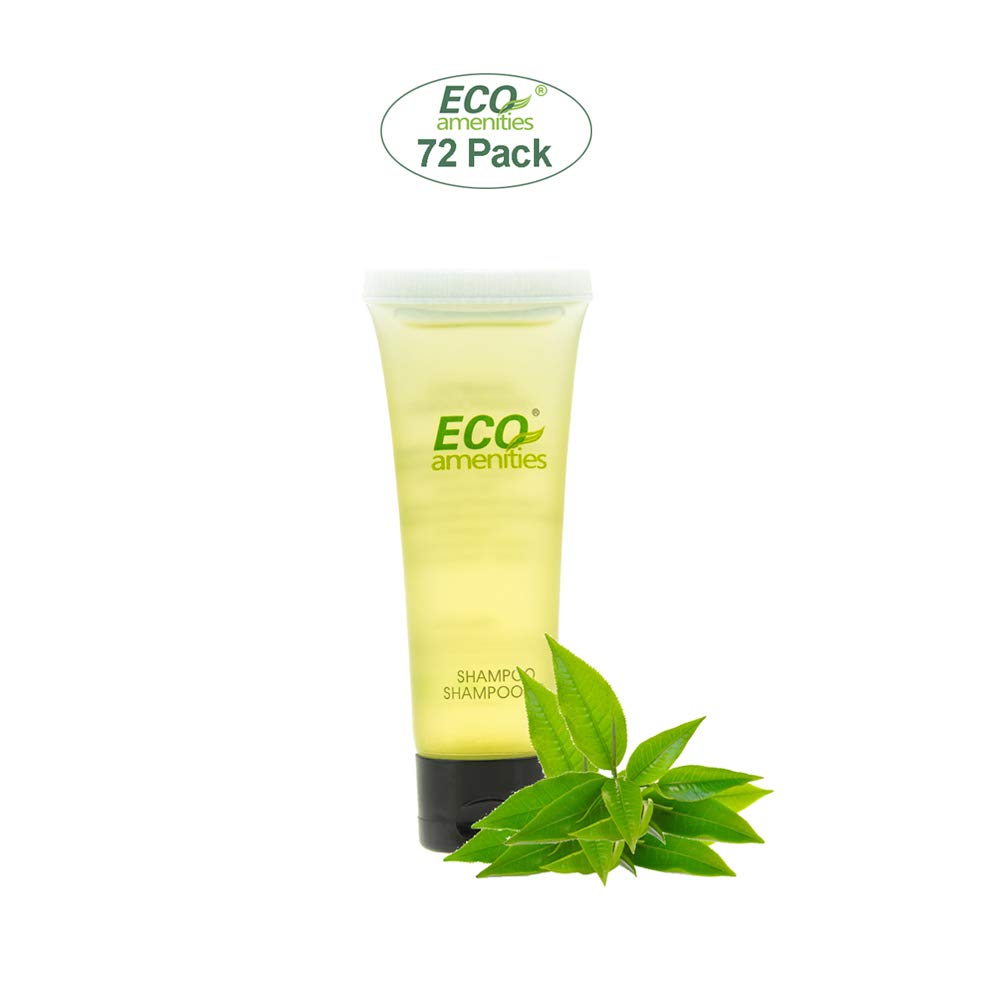 Eco Amenities Mini Shampoo Tubes - Green Tea Scent | 1 fl oz (30 mL) | 72 Count Bulk Travel Toiletries