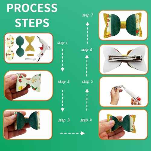 AOUXSEEM 24 Set Christmas Faux Leather Hair Bows DIY Making Kit with Pre Cut Pieces and Hair Clips, Make Fashionable Unique Hair Clips for Girls Women