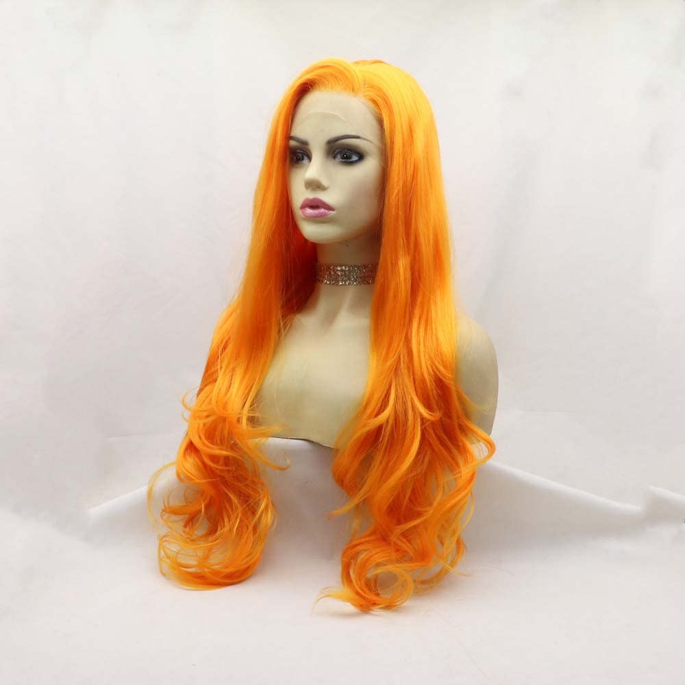 Melody Long Ginger Wavy Synthetic Lace Front Wigs - Heat Resistant, Side Parting, Cosplay Wigs