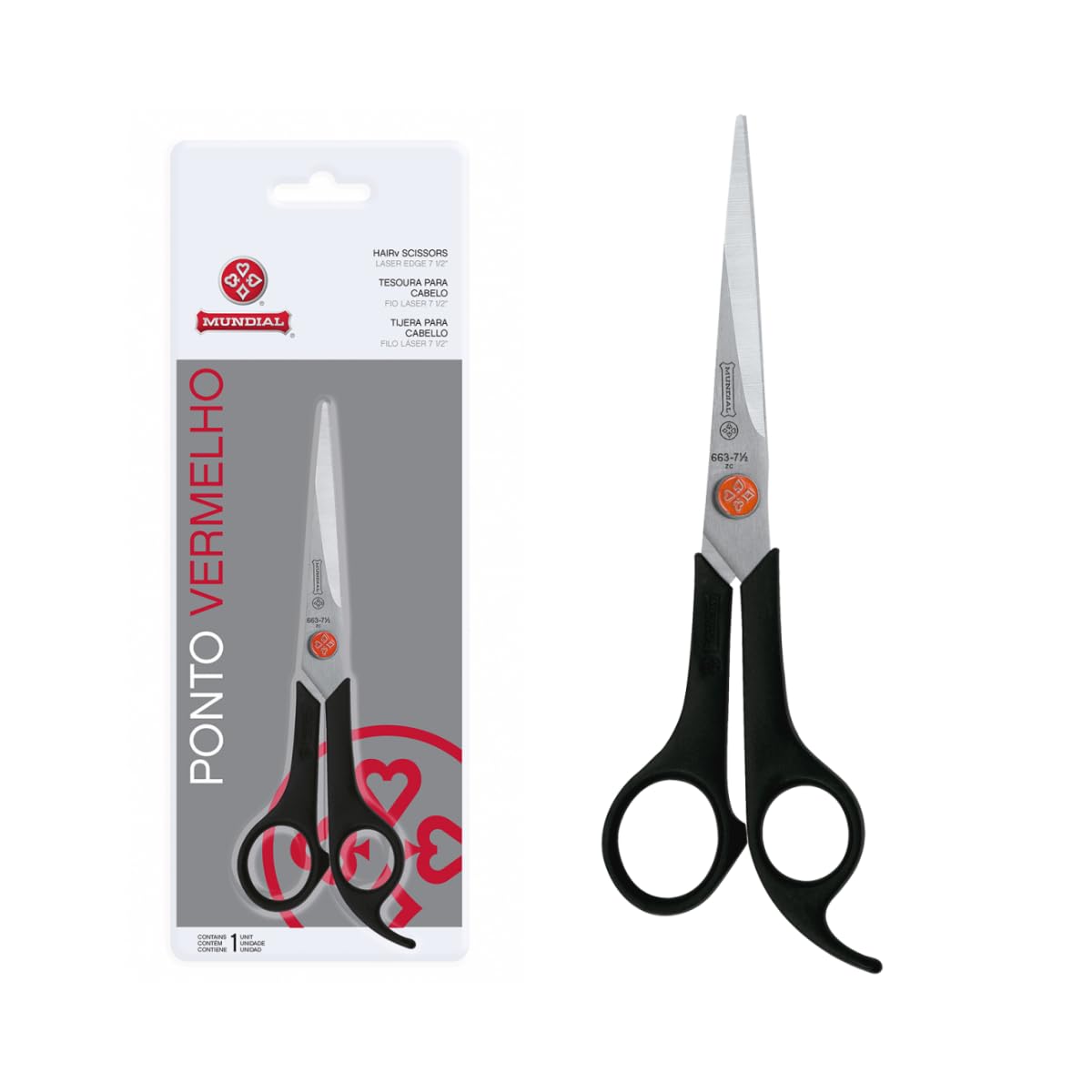 Mundial 663-7 Red Dot Lightweight 7-1/2-Inch Barber Shears, hair accessories for perfect haircut (tijera leve para cortar pelo) (Pack of 2)