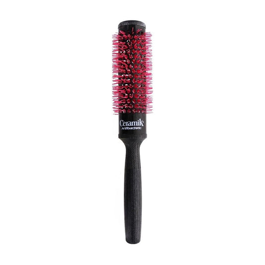 Ceramik Oxy Round Brush - Oxygen-Treated Ceramic Barrel, Wooden Handle | 1.18 Inch Diameter for Medium to Long Hair