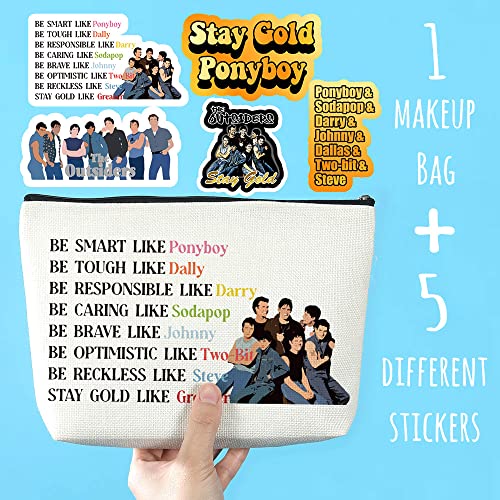 Azteoiz Fun Cosmetic Bag and 5 Stickers Keep Gold Pony-boy Gifts 80's Movie Out-siders Accessories Inspiration Birthday Christmas Gifts for Her Female Movie Lovers Be Smart Like Pony-boy Cosmetic Bag
