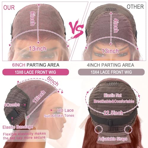 Reddish Brown Lace Front Wigs Human Hair Pre Plucked 13x6 Body Wave Lace Front Wigs Human Hair Auburn Colored Human Hair 180% Density Lace Front Wigs Body Wave Hd Lace Frontal Wigs Human Hair 26 Inch