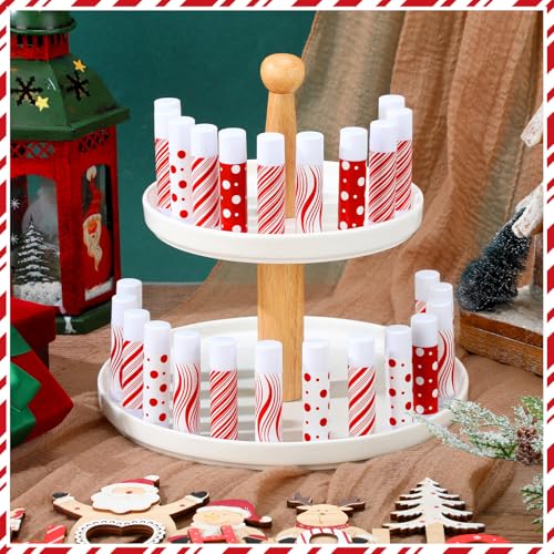 25 Pcs Christmas Candy Flavor Lip Balms Bulk Holiday Peppermint Candy Flavor Lip Balms Christmas Party Gifts Stocking Stuffers Bulk Thank You Gifts for Employee Staff Coworkers Teacher